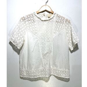 Sezane peasant renacience blouse victorian white embroidered casual women size40